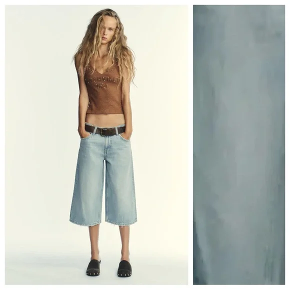 NWOT. Zara Light Blue Low-Rise Denim Bermuda Shorts. Size 6.